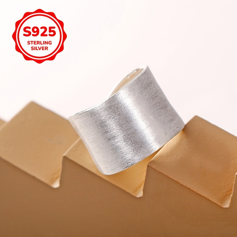 925 Silver Adjustable Brushed Geometric Wide Band Ring